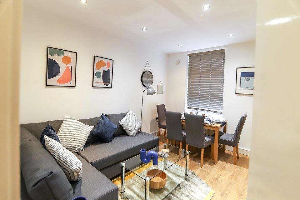 lounge area of serviced apartment in Sheffield city centre